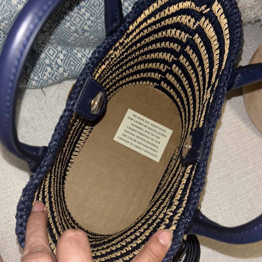 Lauren Ralph Lauren Striped Navy and Natural Woven Tote Bag - Picture 5 of 16
